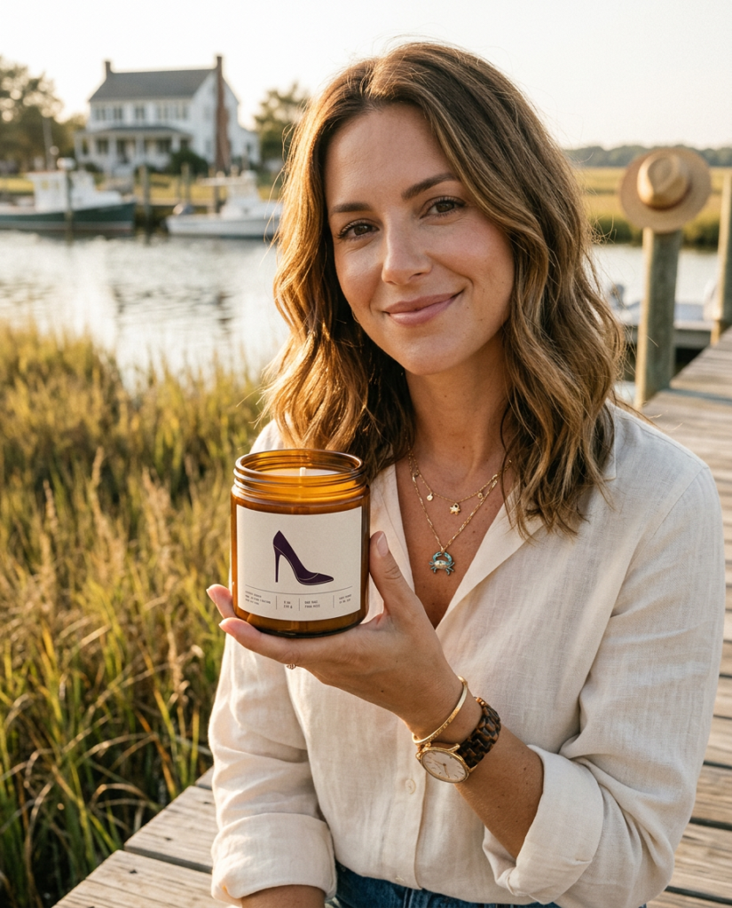Firefly_Gemini Flash_Trendy woman in her 30s from the eastern shore in maryland holding this candle late s 684031